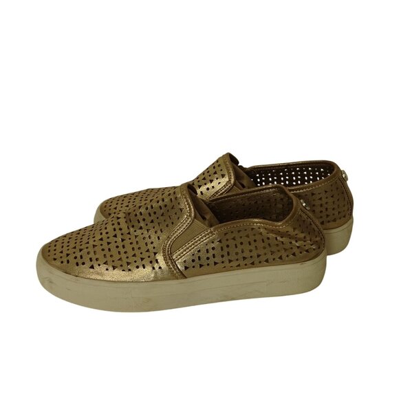 Steve Madden Gold Perforated Slip-On Loafer Shoes Women Size 9 M Faux Leather - Picture 2 of 8